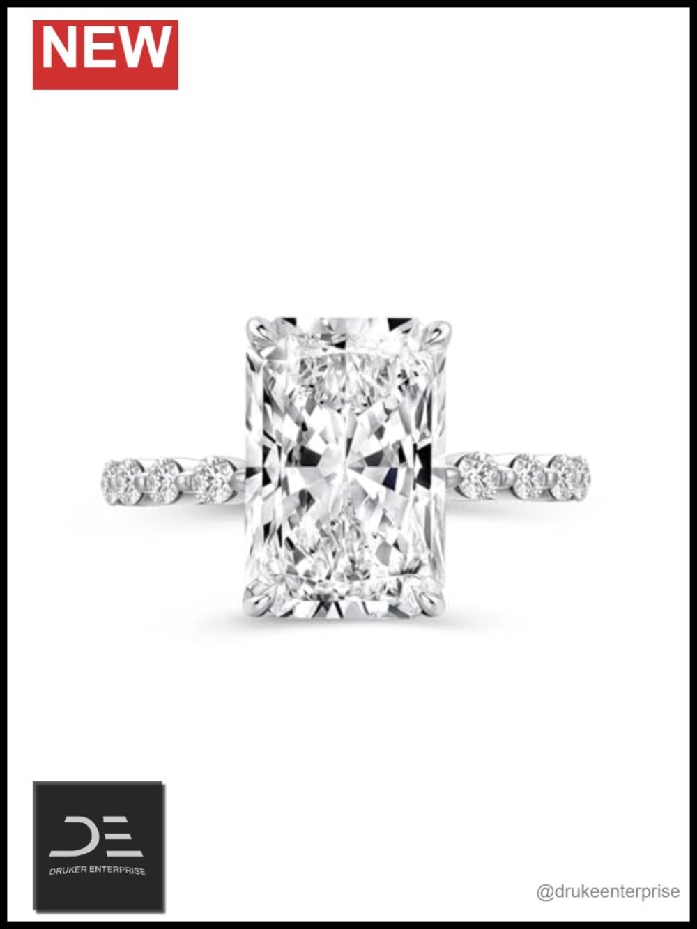 5CT Radiant Cut Sterling Silver Promise Ring 18K White Gold Plated Size 9